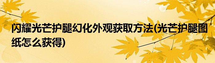 閃耀光芒護腿幻化外觀獲取方法(光芒護腿圖紙怎么獲得)