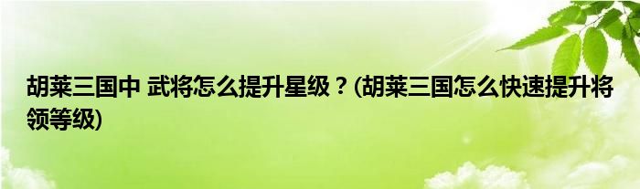 胡萊三國(guó)中 武將怎么提升星級(jí)？(胡萊三國(guó)怎么快速提升將領(lǐng)等級(jí))