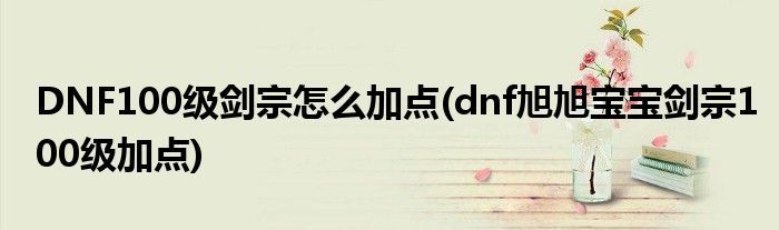 DNF100級(jí)劍宗怎么加點(diǎn)(dnf旭旭寶寶劍宗100級(jí)加點(diǎn))