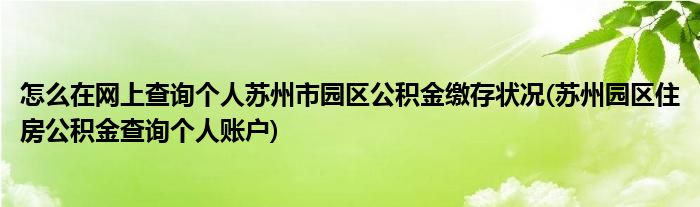 怎么在網上查詢個人蘇州市園區(qū)公積金繳存狀況(蘇州園區(qū)住房公積金查詢個人賬戶)