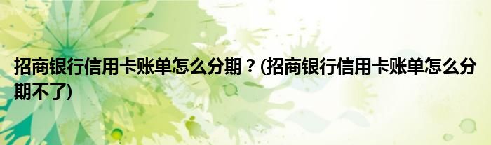 招商銀行信用卡賬單怎么分期？(招商銀行信用卡賬單怎么分期不了)